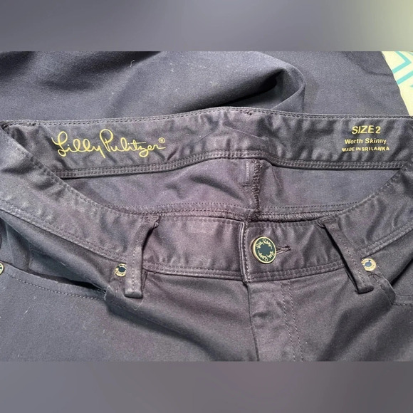 Lilly Pulitzer,2, worth sateen, midnight blue skinny lo-rise logo button zip - Picture 7 of 10